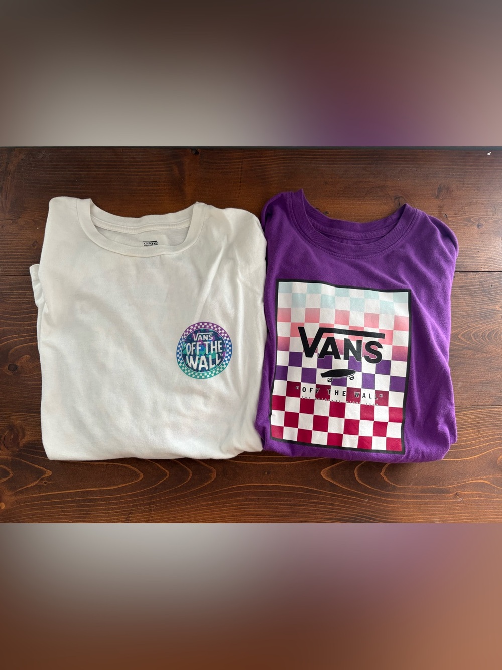 Vans Kids' Off The Wall Graphic Tee - White & Purple L/XL